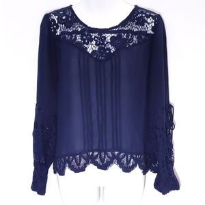 Fashion Nova Cut Out Sleeve Navy Blouse Top